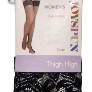 Joyspun Women Dot and Sheer Thigh Highs 2-Pack - Sizes Regular - Black